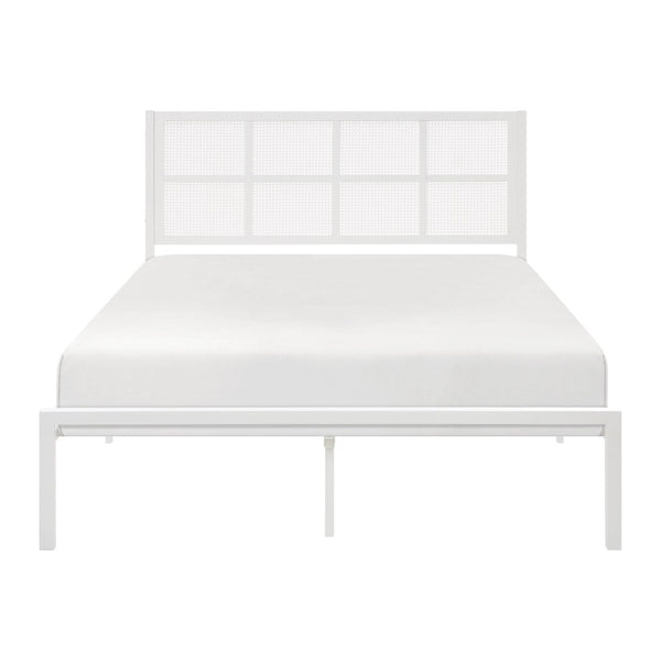 English Elm 1pc Eastern King Platform Bed White Metal Faux Cane Headboard Coastal Bedroom B011P214038