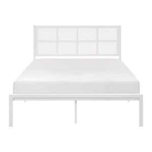 English Elm 1pc Queen Platform Bed Sanibel Metal Frame with Faux Cane Headboard Dark Finish Coastal Chic Design White 66 L x 25 W x 3.75 H B011P214036