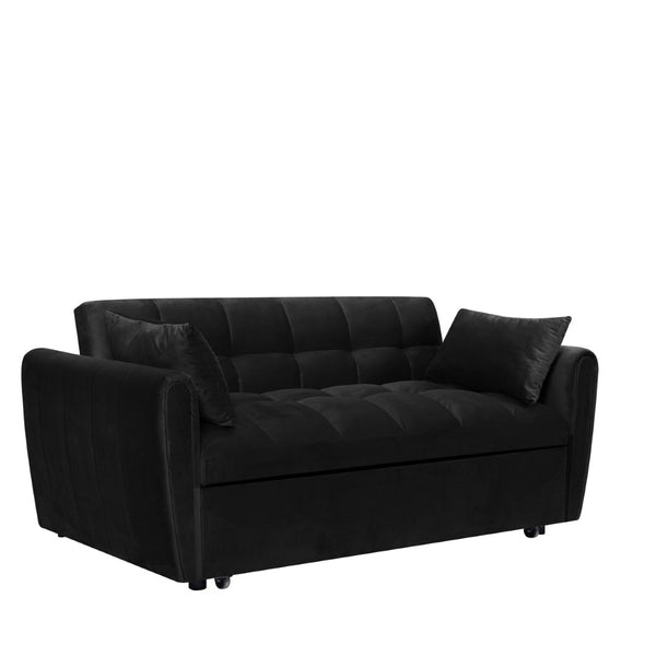 English Elm 65-inch Velvet Convertible Futon Sofa Bed with Adjustable Back for Living Room Black W2564S00071