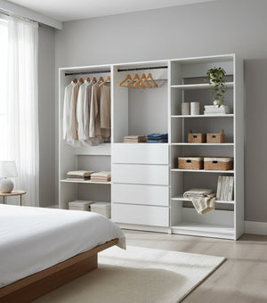 English Elm Prosper Freestanding White Walk-In Wood Closet System with Oak Finish, Ample Modular Storage & Easy Assembly B040S00142