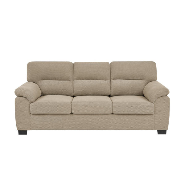 English Elm 3-seater Track Arm Sofa Tufted Textured Fabric Couch for Modern Living Rooms Camel W5568S00011