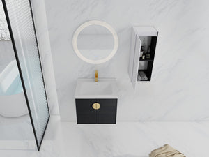 English Elm 24" Wall-Mounted Bathroom Vanity With Ceramic Sink & Side Cabinet - Stylish Storage Solution! W999S00326