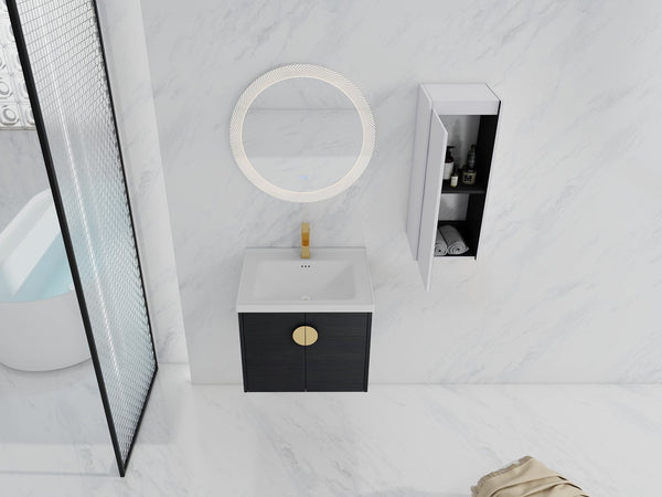 English Elm 24" Wall-Mounted Bathroom Vanity With Ceramic Sink & Side Cabinet - Stylish Storage Solution! W999S00326