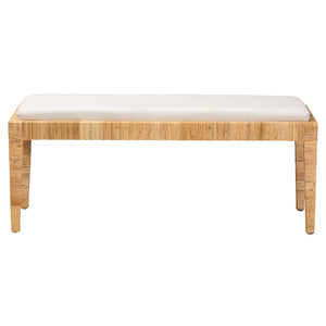 English Elm Modern Mahogany Rattan Woven Entryway Bench with Foam Padded Upholstered Seat B2750P467653