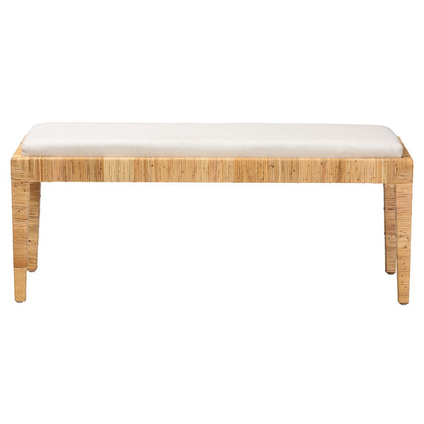 English Elm Modern Mahogany Rattan Woven Entryway Bench with Foam Padded Upholstered Seat B2750P467653