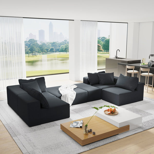 English Elm Modern Upholstered Sectional Sofa Set, Modular 132" L-Shaped Chenille Couch, No Assembly, Plush Comfort and Versatile Configuration Black W834S00374