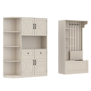 English Elm Multifunctional Hall Cabinet & Tree: Versatile 2-In-1 Storage Solution With Hooks For Entryway Style W1580S00185