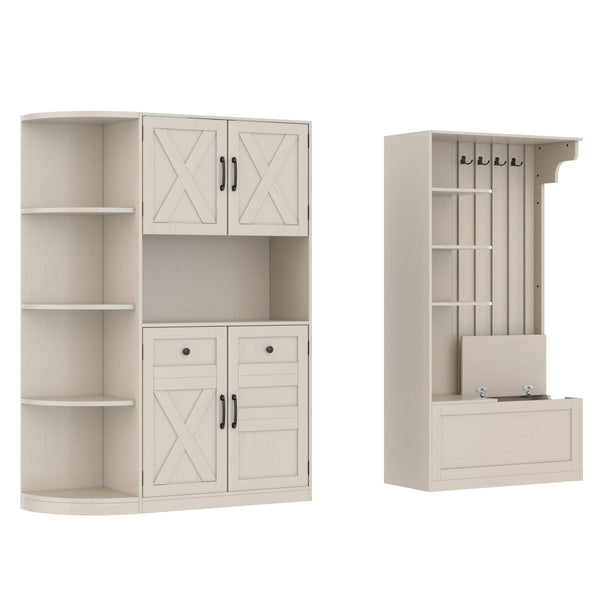 English Elm Multifunctional Hall Cabinet & Tree: Versatile 2-In-1 Storage Solution With Hooks For Entryway Style W1580S00185