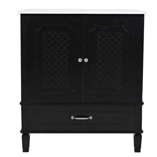 English Elm 30" Freestanding Bathroom Vanity Solid Wood Vintage Farmhouse Style Soft Close Storage N759P218644B