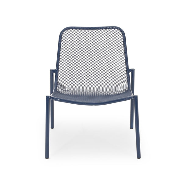 English Elm Kincaid Outdoor Iron Mesh Conversation Set Rust Resistant Patio Chairs with Side Table Navy Blue N775P392159N