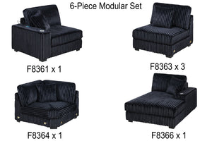 English Elm Contemporary Six Piece Modular Sectional in Plush Jumbo Corduroy with Usb Charging B011S02233
