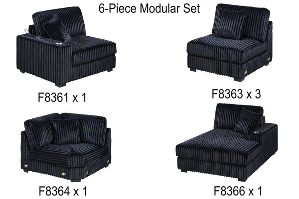 English Elm Contemporary Six Piece Modular Sectional in Plush Jumbo Corduroy with Usb Charging B011S02233