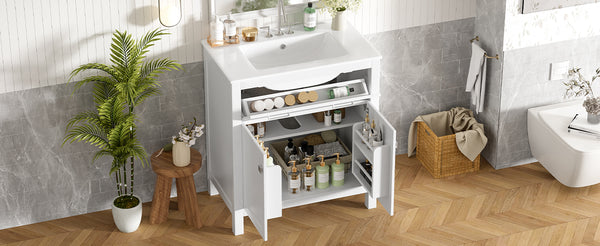 English Elm 30-inch Modern Bathroom Vanity with Ceramic Sink, Gold Accents, Solid Wood Frame, Soft-Close Doors and Ample Storage White WF324045AAK