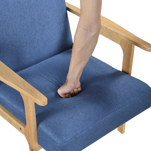 English Elm Modern Mid-Century Accent Chair Walnut Frame with Textured Linen Upholstery and Cushioned Seat Comfortfulness Blue,Natural 26.5 L x 23.5 W x 10 H B011P308035