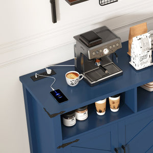 English Elm U_style 59 Inch Sideboard Buffet with Built in Power Outlets Open Cubbies Metal Accents Navy Blue N711P347407V
