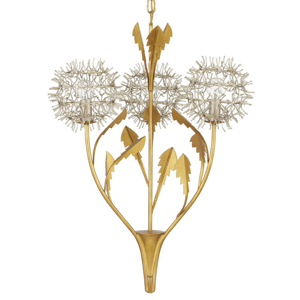 Dandelion Silver & Gold Pendant - Handcrafted Wrought Iron Floral Light Fixture with Unique Design