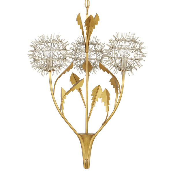 Dandelion Silver & Gold Pendant - Handcrafted Wrought Iron Floral Light Fixture with Unique Design