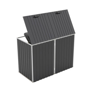 English Elm Garbage Bin Shed Galvanized Steel Enclosure for Two Cans Outdoor Weather Resistant Dark Gray W1598P357714