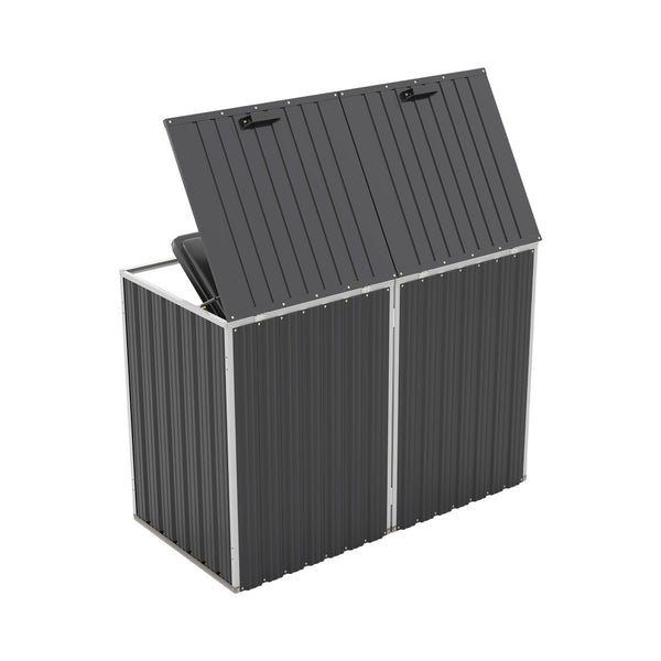 English Elm Garbage Bin Shed Galvanized Steel Enclosure for Two Cans Outdoor Weather Resistant Dark Gray W1598P357714
