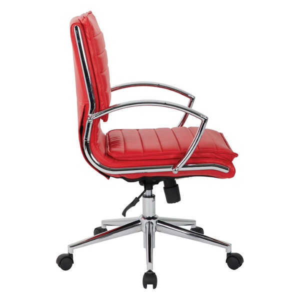 OSP Home Furnishings Mid Back Faux Leather Manager Chair with Lumbar Support and Chrome Loop Arms Red SPX23591C-U9