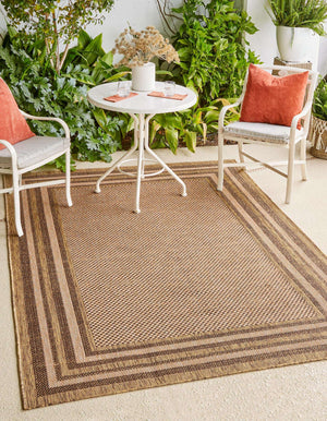 Unique Loom Outdoor Border Multi Border Machine Made Border Rug Light Brown, Brown/Light Brown/Gold 8' 0" x 11' 4"