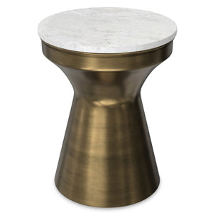 English Elm Raquel Antique Brass Side Table with White Marble Top — Handcrafted Iron Base, Multipurpose Accent (98) B136P262281