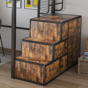 English Elm Full Loft Bed with Desk, 4 Cabinets & Staircase Storage — Metal Frame, Built-In USB/Outlets, Space-Saver Black W2700S00061