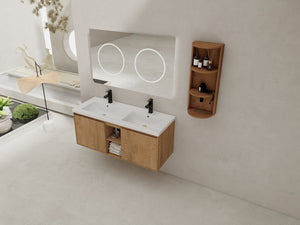 English Elm 48" Wall-Mounted Bathroom Vanity With Double Sink, Soft-Close Doors & Storage Rack For Modern Homes W999S00346