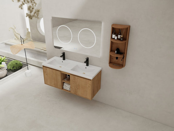 English Elm 48" Wall-Mounted Bathroom Vanity With Double Sink, Soft-Close Doors & Storage Rack For Modern Homes W999S00346