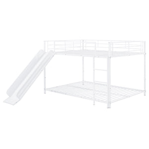 English Elm Full Full over Full Metal Bunk Bed with Slide, Interchangeable Stairs, Gate & Safety Guardrails for Kids White SF000170AAK