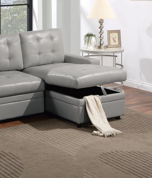 English Elm Light Gray Convertible Sectional Sofa with Pull-Out Bed, Reversible Storage Chaise, Tufted 2PC Set B011S01025
