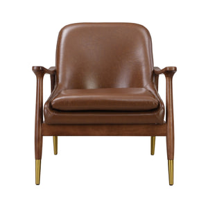 English Elm Christopher Knight Home® - [Set of 2] Mid-Century Faux Leather Accent Chair with Solid Wood Frame, Brass-Tipped Legs, Plush Cushions Dark Brown N767P205863D_2