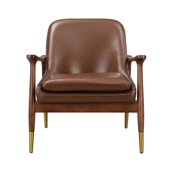 English Elm Christopher Knight Home® - [Set of 2] Mid-Century Faux Leather Accent Chair with Solid Wood Frame, Brass-Tipped Legs, Plush Cushions Dark Brown N767P205863D_2