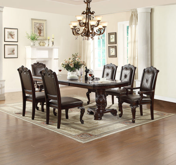 English Elm 2pc Traditional Dining Side Chairs with Carved Frames, Tufted Faux Leather Seats, Rich Dark Brown Finish B2741P372235