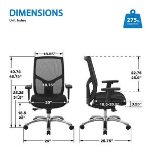 OSP Home Furnishings Progrid Ergonomic Drafting Chair with Breathable Mesh and Adjustable Lumbar Back Support 99653-30