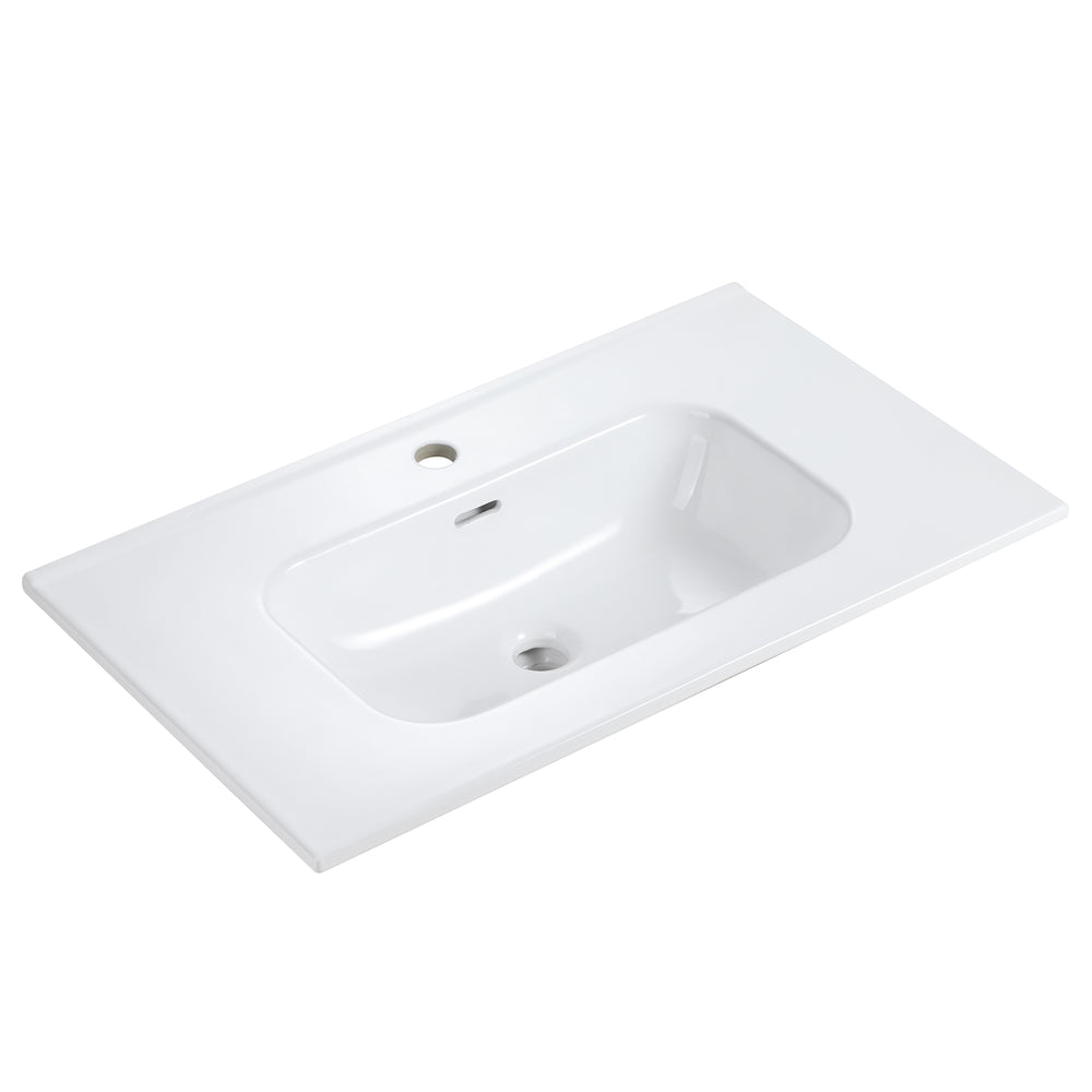 English Elm BB09-30-311, Glossy White Ceramic Integrated Basin with Rounded Edges, Easy-Clean Stain-Resistant Finish W1865P242293