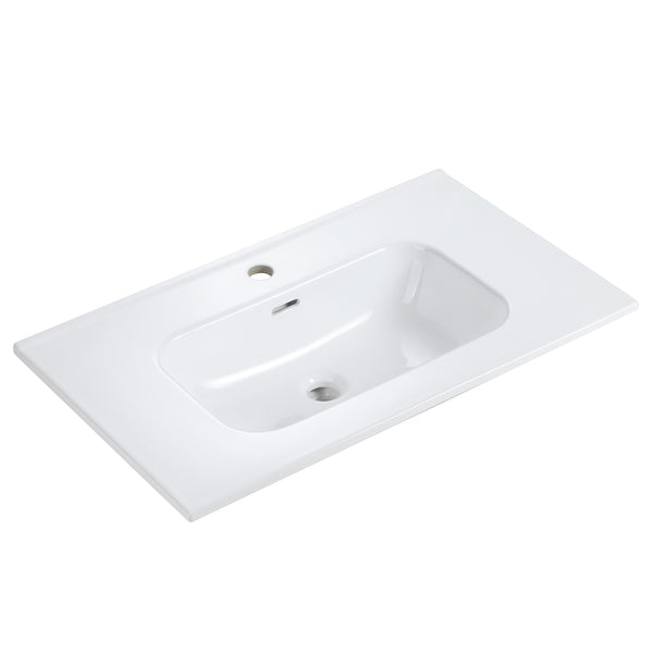 English Elm BB09-30-311, Glossy White Ceramic Integrated Basin with Rounded Edges, Easy-Clean Stain-Resistant Finish W1865P242293