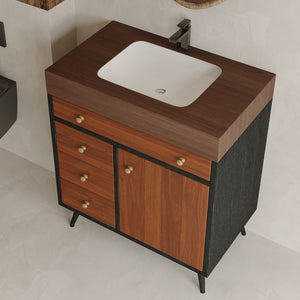 English Elm 29.9" Floating Bathroom Vanity Sintered Stone Top Soft Close Drawers Bronze Gold Hardware Brown,Walnut,White W3136S00045