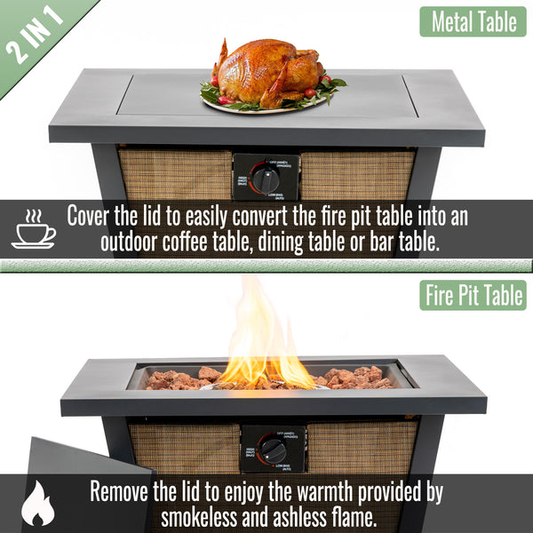 English Elm 28" Propane Gas Fire Pit Table - 50,000 Btu Steel Outdoor Heater For Patios & Courtyards, Brown W853P293849