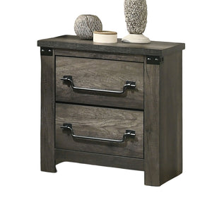 English Elm Rustic Gray Nightstand 23"W x15"D x25"H - Farmhouse Melamine Engineered Wood with Brass Handles B2741P325726
