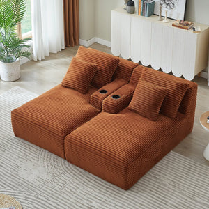 English Elm Compressible Corduroy Double Chaise Lounge with Cupholders, No Assembly, Spring-Padded Comfort Sleeps 94 Orange W2339P346394