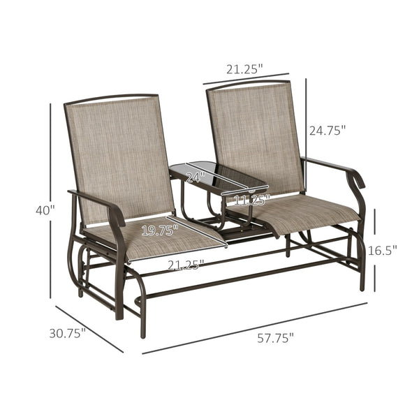 English Elm Outsunny Stylish Outdoor Glider Loveseat With Center Table, Comfortable Sling-Mesh For Relaxation W2225P174327-GIGA