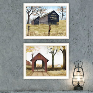 English Elm Trendy Decor 4u Billy Jacobs Rustic Barn Bridge Two Piece White Framed Canvas Wall Art B067P254097