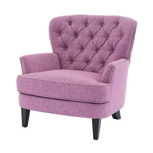 English Elm Christopher Knight Home® - Mirod Vintage Upholstered Lounge Chair with Tufted Back and Nailhead Trim, Solid Wood Legs, Cozy Comfort Pink N760P253374P