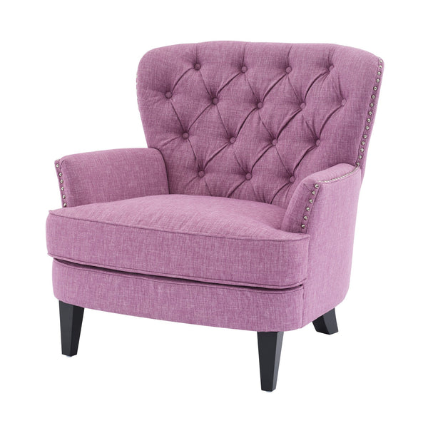 English Elm Christopher Knight Home® - Mirod Vintage Upholstered Lounge Chair with Tufted Back and Nailhead Trim, Solid Wood Legs, Cozy Comfort Pink N760P253374P