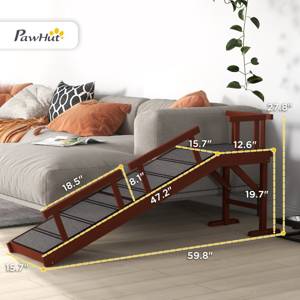 English Elm Wooden Pine Dog Ramp with Guardrails for Senior Pets Reaching Sofas and Beds T3971P406558