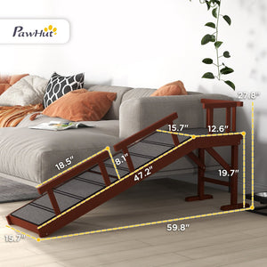 English Elm Wooden Pine Dog Ramp with Guardrails for Senior Pets Reaching Sofas and Beds T3971P406558