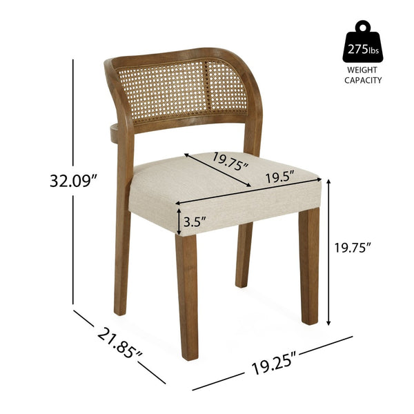English Elm Hand-woven Rattan Back Dining Chairs Rubberwood Frame Upholstered Armchair Set of 2 Beige,Walnut N768P381887W