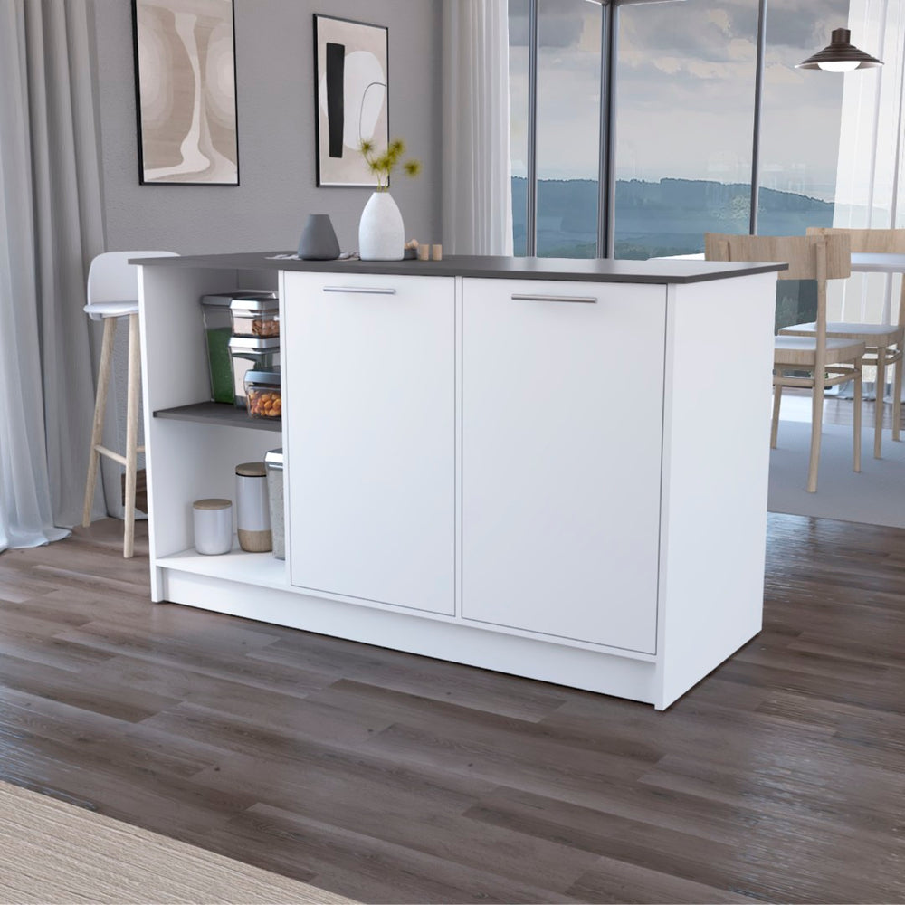 English Elm Mercury Freestanding Kitchen Island with Cabinet Open Shelving and Prep Workspace B128S00227