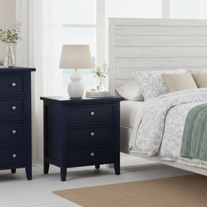 English Elm Luca 3-Drawer Nightstand with Dovetail Drawers and Metal Glides, Tapered Legs, No Assembly Required Dark Blue B050P376949